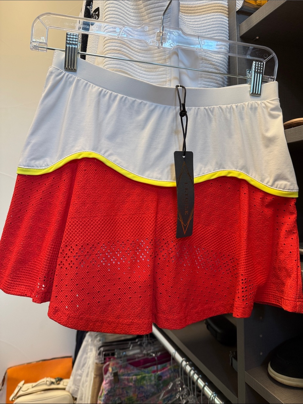 L’Etoile Sport NWT White & Red Scallop-Trim Performance Skirt